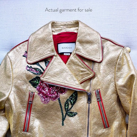 $7990 New Gucci Leather and Sequin Belt Runway Moto “LOVED” Jacket. - Picture 7 of 14